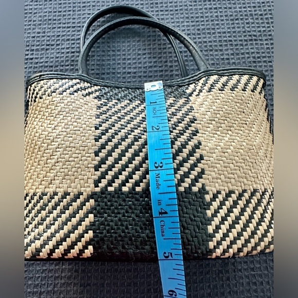 Esprit Crossbody Black & Tan Check Pattern Rattan Bag Y2K Academia Preppy - Picture 5 of 7